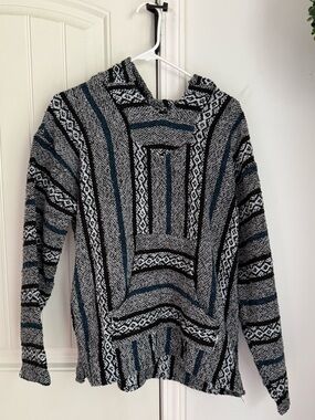 Men's Striped Hooded Pullover Sweater - Black, Gray & Teal